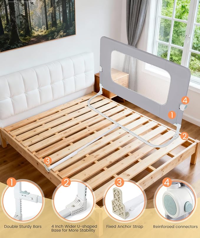 Bed Rail for Toddlers, 59in Swing Down Baby Bed Guard, Toddler Bed Side Rails for King Size Beds, Twin, Full, Queen,with Reinforced Anchor Safety System
