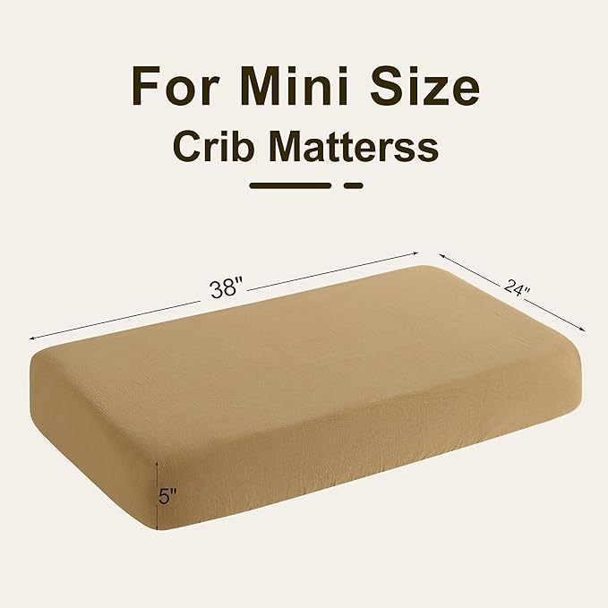 NTBAY 2 Pack Muslin Cotton Mini Crib Sheets, Soft and Breathable Double Layer 24x38 Baby Crib Sheets for Mini Crib and Toddler Mattresses, Boys, Girls, Unisex, Brown, 24x38 Inches