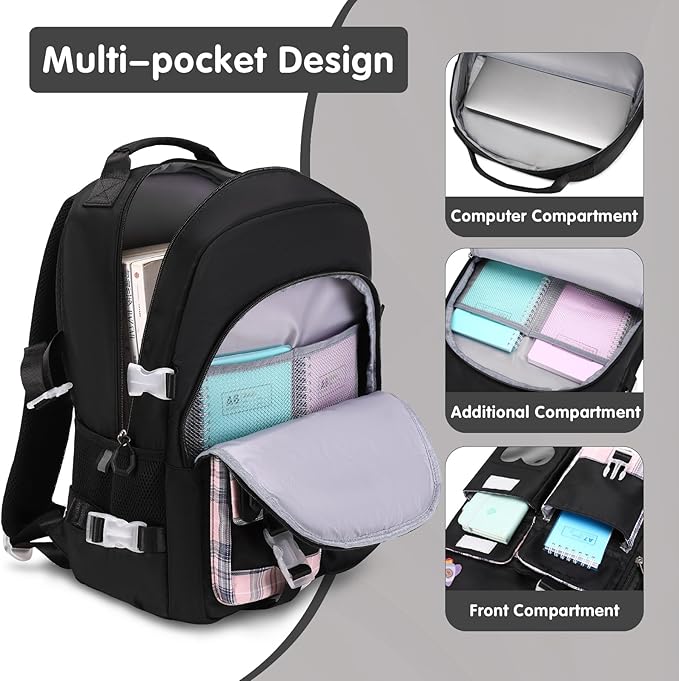 ACESAK Backpack for Girls - Bookbag Backpacks Schoolbag for Girls Kids Teen Women Casual Travel Daypacks - School Bag Elementary Middle School College Cute Backpack with Lunch Box (Black)