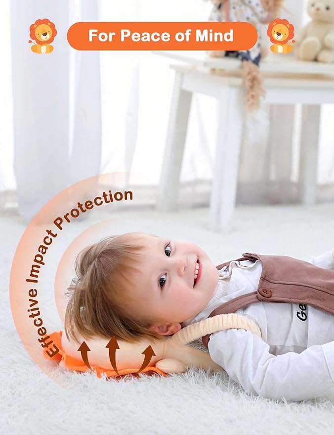 JunNeng Baby Head Protector Backpack, Toddler Walking Fall Head Protection, Yellow Lion Mesh