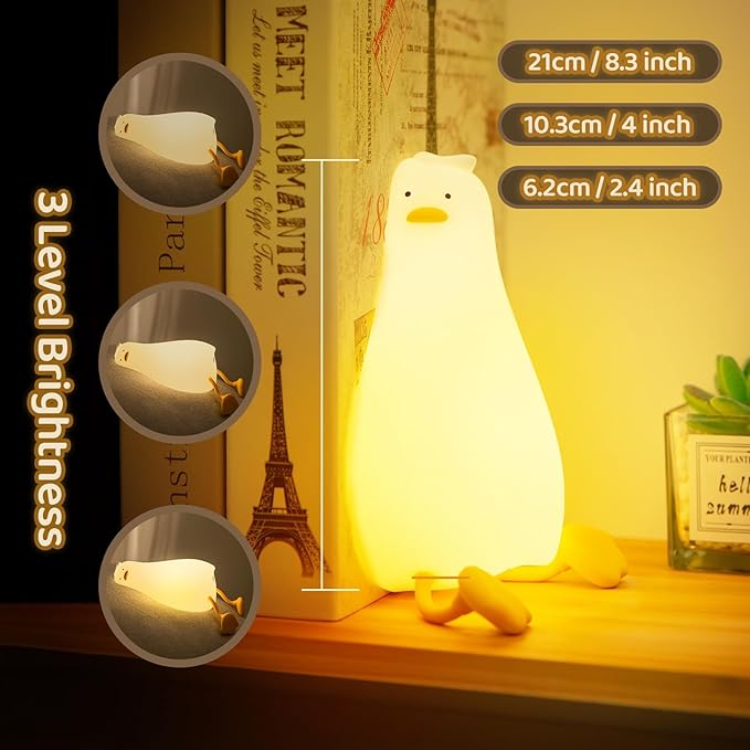 MAGOHMT Existential Crisis Duck Lamp - 3-Level Dimmable Rechargeable Night Light for Kids Breastfeeding & Nursery | Silicone, Touch Control & Lying Flat Design, Toddler Room Safe (Ducky Lay Lamp)