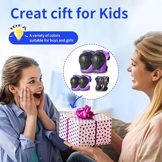 Gradient Color Kids Protective Gear Set Knee Pads for Kid 2-14 Years,W/ Adjustable Strap Kids/Youth Knee Pads Elbow Pads Wrist Guards Set for Inline Roller Skates,Cycling,BMX Bike,Skateboard,Scooter