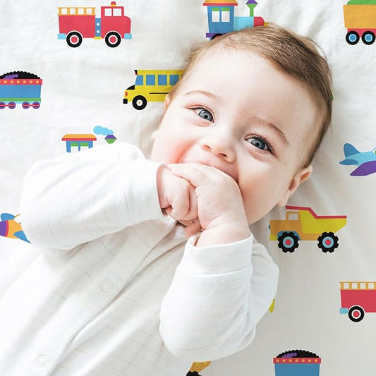 Wildkin Kids 100% Microfiber Crib Sheet – Soft, Breathable Fitted Sheet - Trains, Planes, and Trucks