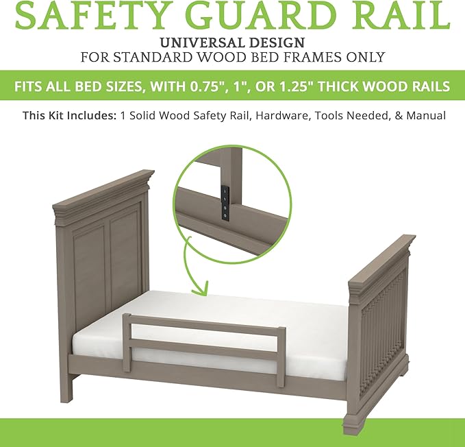 Safety Guard Rail for Baby, Kids, and Children - Solid Wood Safety Bed Rail for Toddlers - Easy Installation - Premium Protection for Bunk, Twin, Full, Queen and King Size Beds - (Cloud - Westwood)