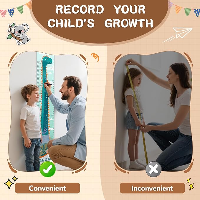 Personalized Name Growth Chart for Kids, Dinosaur Canvas Child Height Measurement, Kids Measuring Chart for Wall, Kids Room Wall Decor, Removable & Waterproof Growth Chart Ruler