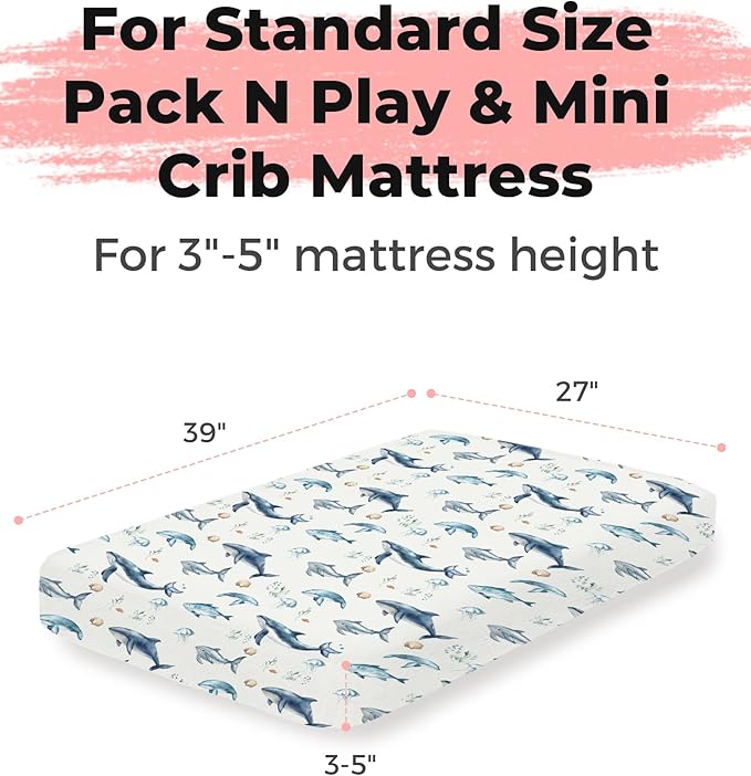 Pack and Play Sheets 2 Pack, Fitted Jersey Knit Mini Crib Sheets for Baby Boys and Girls, Compatible with Graco Pack N Play and Mini Crib Mattress (Aquatic Adventures, Pack N Play/Mini Crib Sheets)