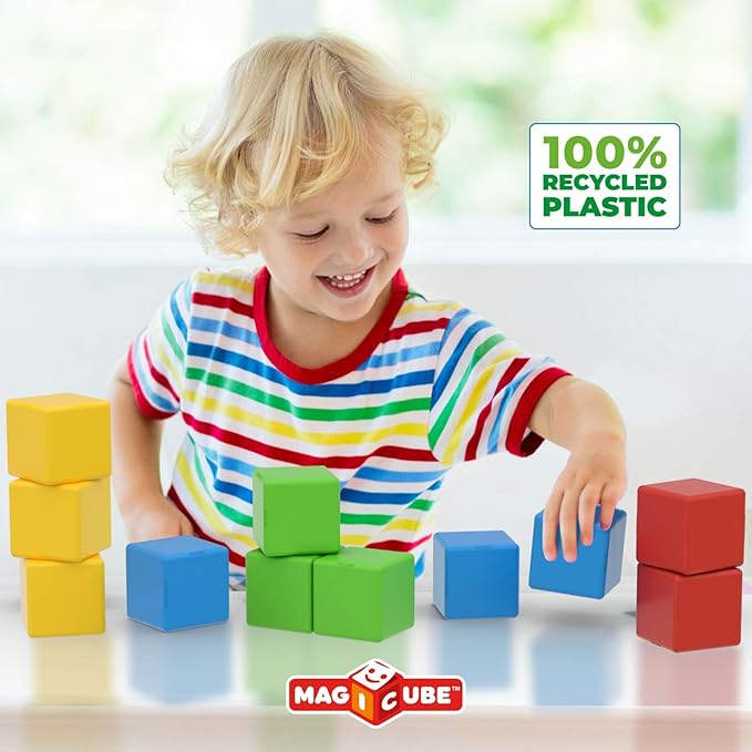 Geomag Magicube 64pcs Magnetic Blocks - Magnetic Building Blocks for Toddlers 1-3, Montessori Toys for 1+ Year Old, Autism Sensory Product, Magnets for Kids