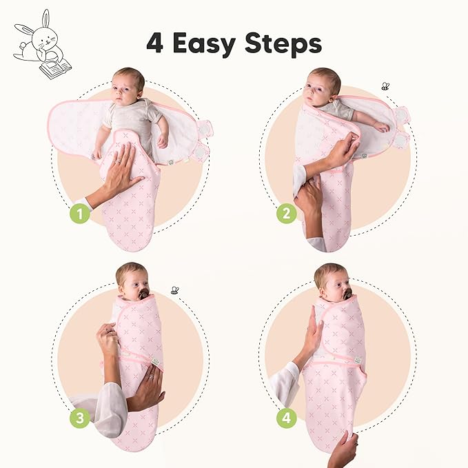 3-Pack Organic Baby Swaddle Sleep Sacks - Swaddles for Newborns, Infant 0-3 Months, Baby Girls, Boys, Soft & Snug Newborn Sleep Sack, Nursery Swaddling Blankets (Blossom)