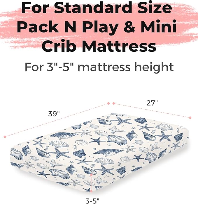 Pack and Play Sheets 2 Pack, Fitted Jersey Knit Mini Crib Sheets for Baby Boys and Girls, Compatible with Graco Pack N Play and Mini Crib Mattress (Deep Blue, Pack N Play/Mini Crib Sheets)