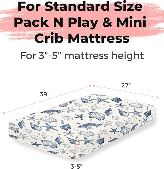 Pack and Play Sheets 2 Pack, Fitted Jersey Knit Mini Crib Sheets for Baby Boys and Girls, Compatible with Graco Pack N Play and Mini Crib Mattress (Deep Blue, Pack N Play/Mini Crib Sheets)