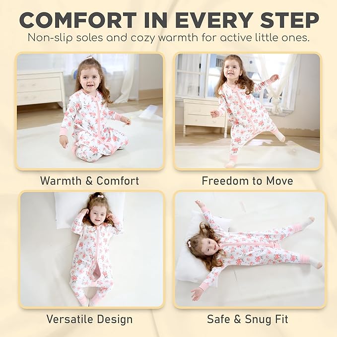Mama Cheetah Toddler Sleep Sack with Feet, Long Sleeve 0.5 TOG Organic Cotton Baby Sleeping Bag with Legs, Wearable Blanket for Walkers w/ 2-Way Zipper, Toddler Blanket for Girls & Boys 3-4T