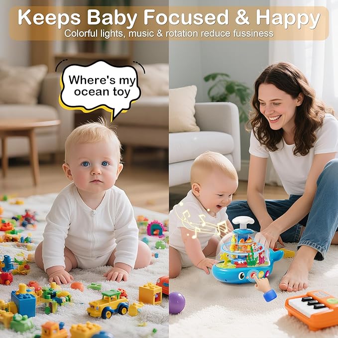 Whale Sensory Spinner Toy for Baby: Light Up Rotating Play with Music – Safe ABS Early Learning Educational Toys for 6 Months+ – Christmas Birthday Gift for Boys and Girls