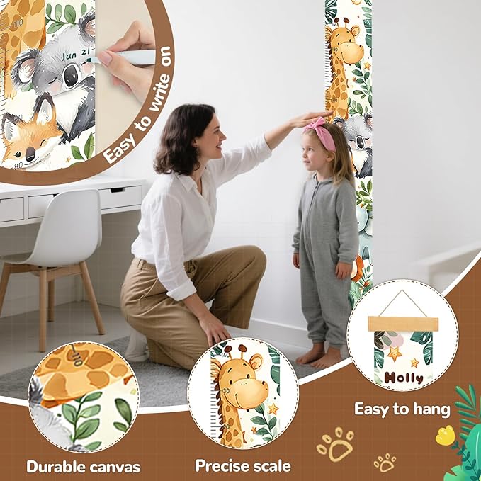 Personalized Name Kid Growth Chart for Wall, Flower Canvas Growth Chart Removable, Waterproof Height Chart for Kids Boys Girls Toddler, Playroom Wall Decor Height Measurement for Wall