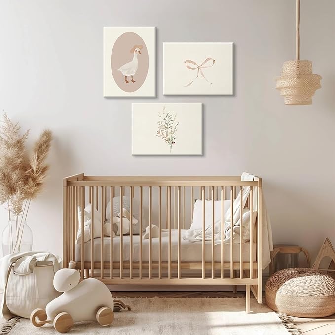 Coquette Vintage Wall Art Decor Pink Goose Nursery Poster Baby Girl Room Canvas Wall Decor Preppy Aesthetic Picture Trendy Bow Floral Prints Silly Goose Artwork for Bedroom 12x16x3 Inch Wrapped Canvas