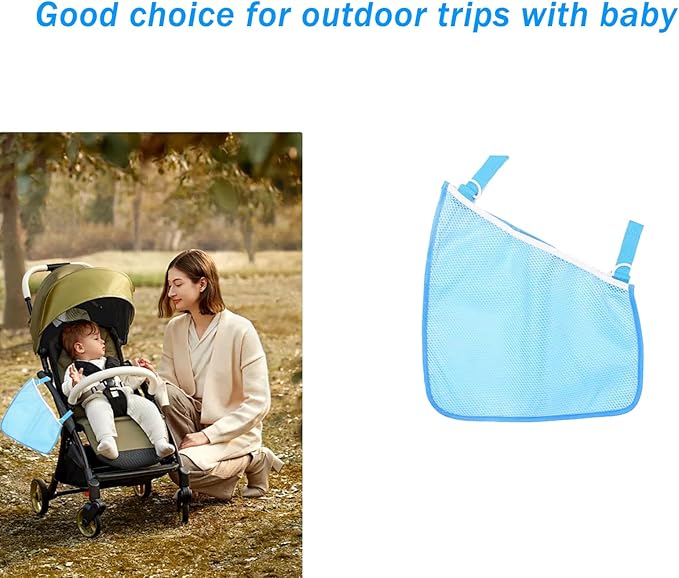 2 Pack Portable Side Sling Stroller Cargo Net ,Non-Slip and Adjustable Straps Storage Mesh Bag ,Food Storage , Storage Bag for Baby Stroller Cargo Mesh Bag Storage Universal Stroller Organizer (Blue)