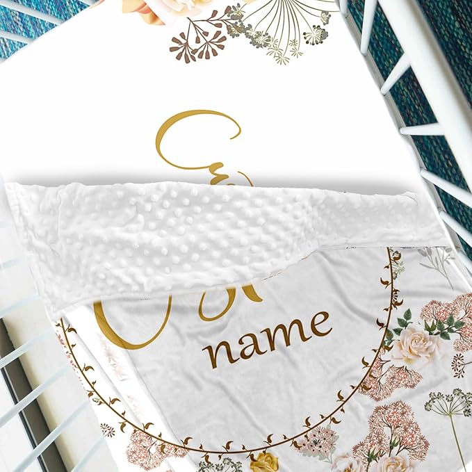 Custom Name Crib Bedding Set for Newborn Girls- 2 Piece Flower Series Baby Set with Blanket, Crib Sheet, Infant Nursery Bedding Set, Gifts for Toddler