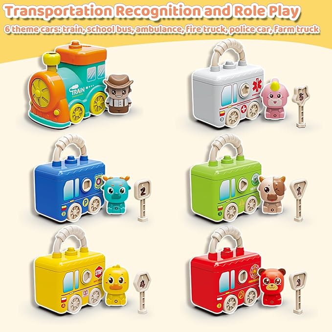Toddler Learning Toys for 2 3 4 Year Old - Counting Matching & Sorting Activity Montessori Train Set with Vehicle Transportation,Farm Animals, Keys to Lock and Unlock Carriage，Christmas Birthday Gift