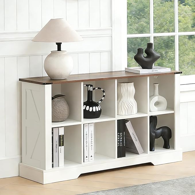 Puntogen 8 Cube Storage Organizer, Wood Cube Bookshelf with LED Lights, Horizontal Storage Cubes, Kids Bookshelf, Display Cabinet Cubby Shelf for Living Room Home Office Bedroom，White