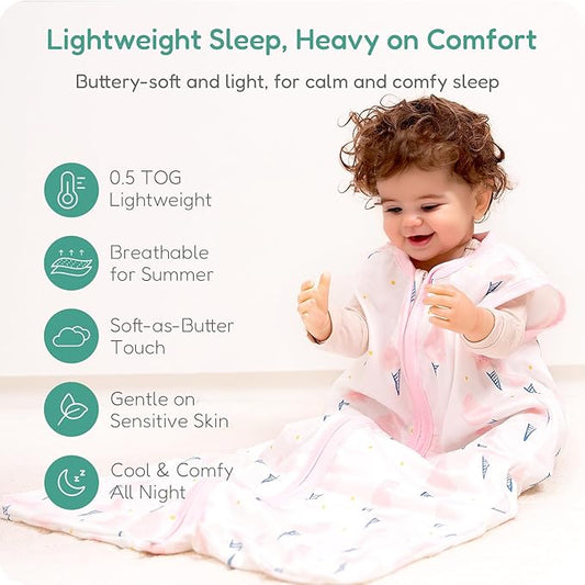Baby Sleep Sacks Lightweight, Soft & Breathable 0.5 TOG Wearable Blanket with Zipper, 3-Pack 0-3-6-12-24-4T