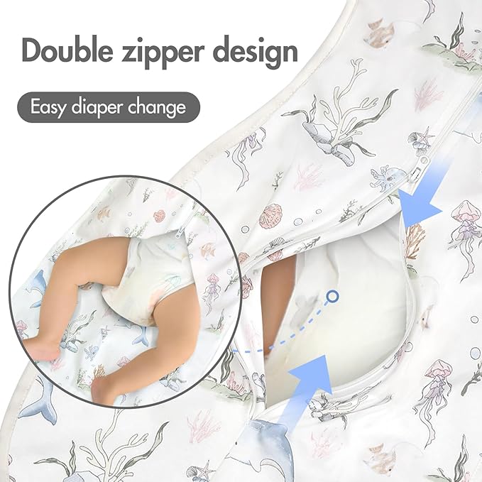 2-Pack Arms Up Swaddle 0-3 Months - Newborn Swaddle Sack for Baby Boys Girls, Baby Transitional Swaddles for Newborn, Cuff Removable & 2-Way Zipper, Blue Dolphin Breathable Sleep Sacks