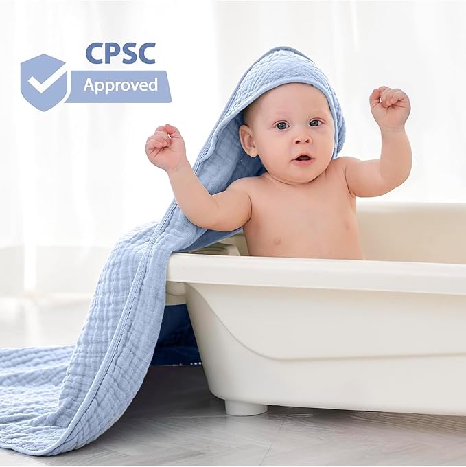 Hooded Baby Towels – Pack of 2 | 100% Muslin Cotton 35x35 in Larger for Better Comfort | Soft & Absorbent Newborn Bath Towel | Large Baby Hooded Towels for Boys & Girls | Baby Shower | Better Quality