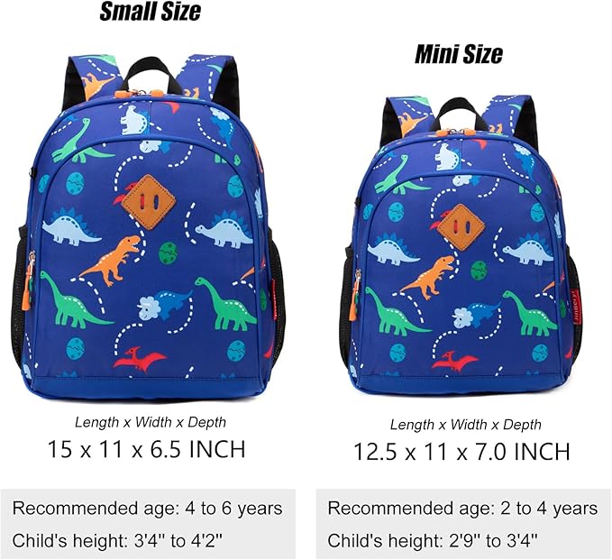 JinBeryl Toddler Backpack for Boys or Girls, Little Kids Backpack for Preschool or Kindergarten (Dinosaur Blue, Small)