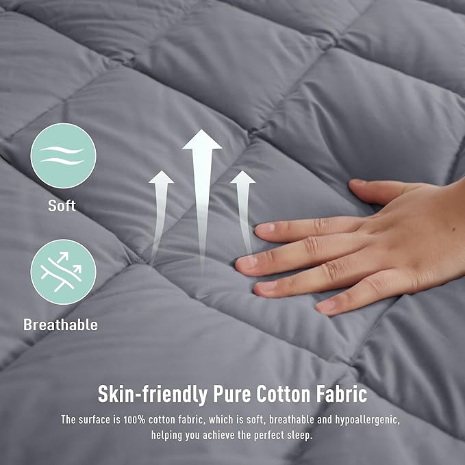California King Size Mattress Pad Cotton Top Mattress Cover Quilted Fitted Mattress Protector with 18-22" Deep Pocket Down Alternative Fill Noiseless & Breathable (Cal King, Dark Grey)