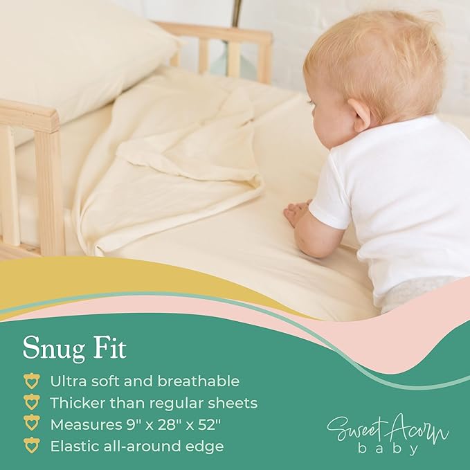 3 Piece Toddler Bedding Sets - Organic Cotton Jersey Knit - Fits Convertible Cribs and Mattresses - 9" x 28" x 52" - Juniper Green