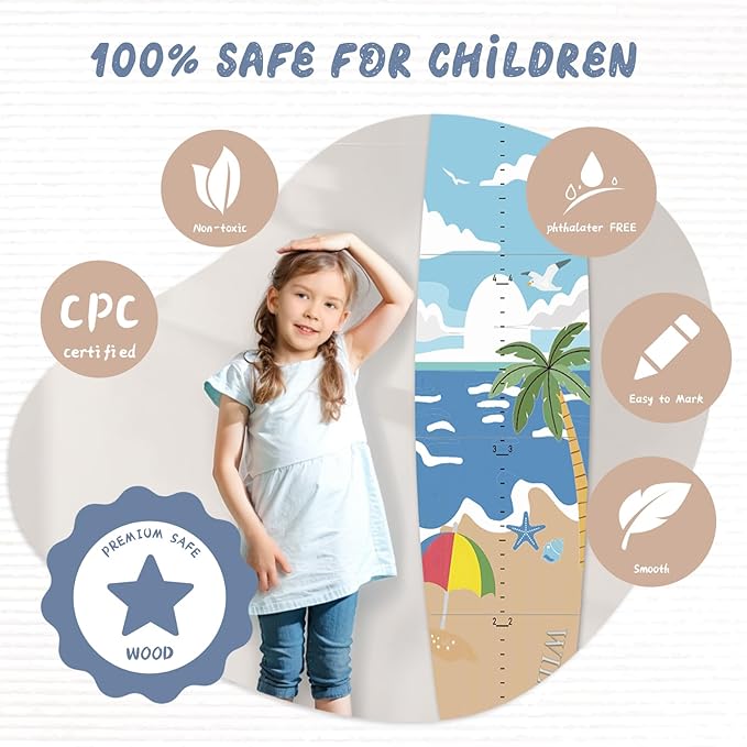 Woodemon Personalized Name Growth Chart, Surfboard Children's Height Growth Chart Wall Board, Stereoscopic Height Ruler, Precision Height Measuring Instrument for Nursery Room, Includes Tools