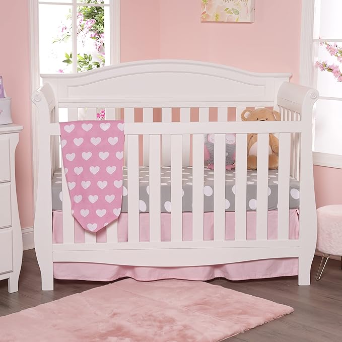 2 Pack Fitted Crib Sheets for Girls in 100% Jersey Knit Cotton – Baby Girl Crib Mattress Sheets in Pink and Purple Heart and Polka Dot Designs by Everyday Kids; Sweet Baby Girl Nursery Theme