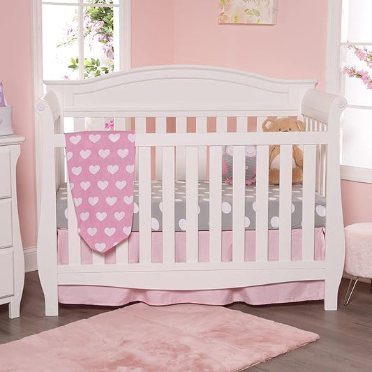 2 Pack Fitted Crib Sheets for Girls in 100% Jersey Knit Cotton – Baby Girl Crib Mattress Sheets in Pink and Purple Heart and Polka Dot Designs by Everyday Kids; Sweet Baby Girl Nursery Theme