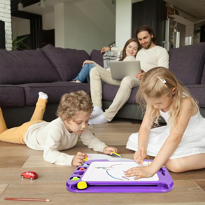 SGILE Large Magnetic Drawing Board for Kids, Toddlers Toys for 1 2 3 4 Year Old, Etch & Sketch Pad with 4 Stamps, Learning and Educational Toys for Boys Girls Gift, 16 ×13 in (42 x 32 CM), Purple