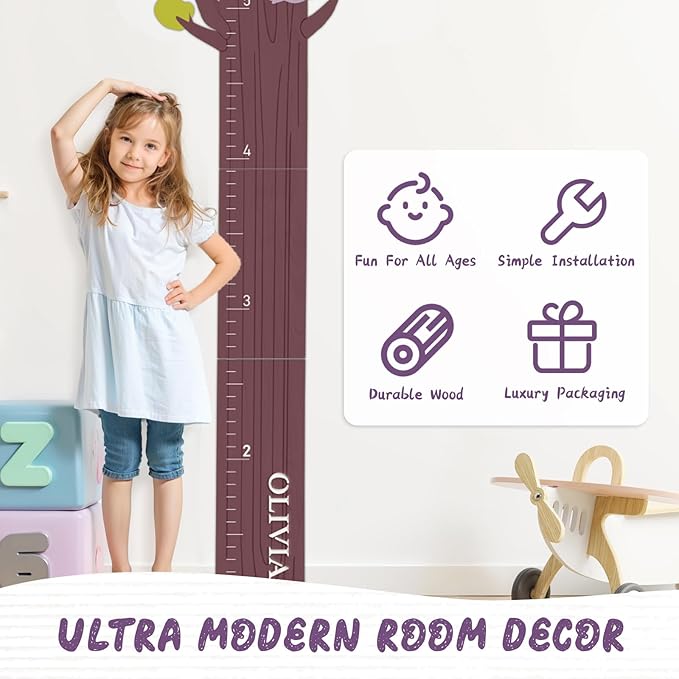 Woodemon Personalized Name Growth Chart, Cute Koala Wooden Growth Chart for Kids, Height Chart for Boys Girls, Measuring Board for Kids Height for Child's Room, Nursery Decor Decoration