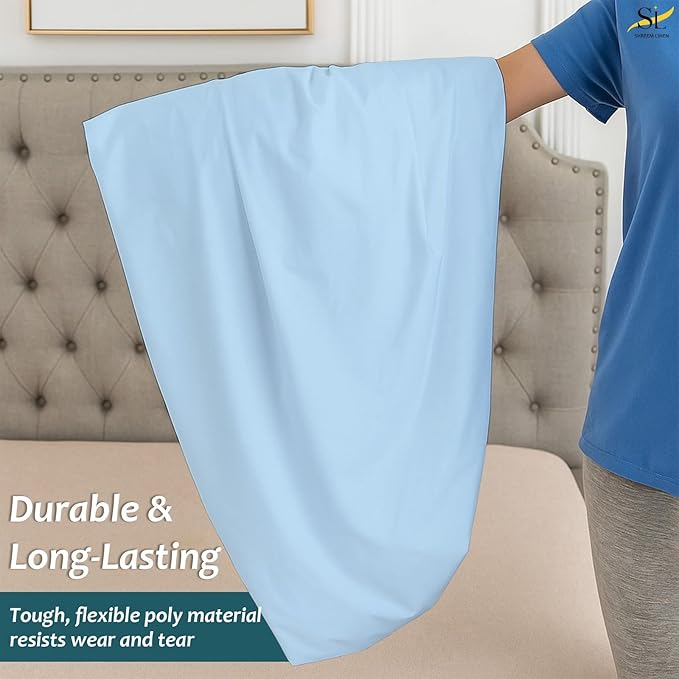 Mattress Protector Fitted Sheet Style Cot Size 25x75 - Waterproof Vinyl Mattress Cover, Breathable, Bed Wetting & Spill Protection, Fits Mattresses up to 6" Deep (Light Blue)