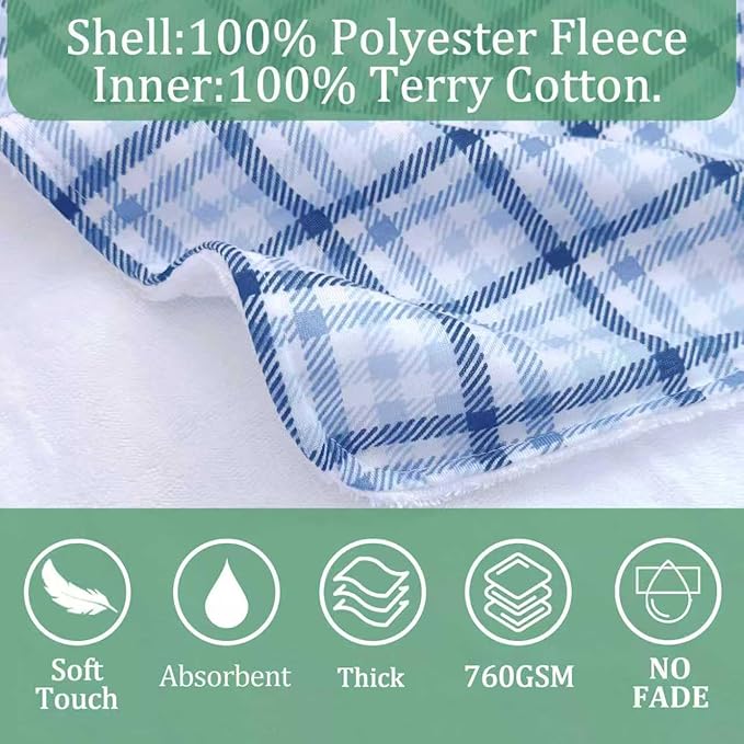 VOOVA & MOVAS Double-Layered Baby Hooded Towel Poncho (2-4 Years, 20x21 Inches) | Ultra Soft & Absorbent Cotton | Thick Toddler Bath Towel for Swimming, Beach, Shower & Winter, Blue Check