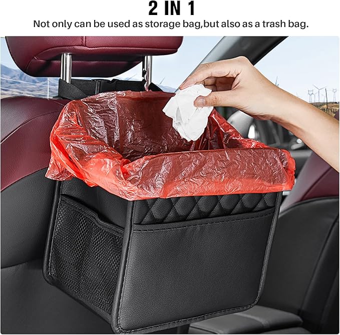 LXUNYI Car Organizer Back Seat, Waterproof Pu Leather Car Seat Storage Bag Foldable Universal Hanging Seatback Organizer for Kids & Adults Travel road Trip Essentials