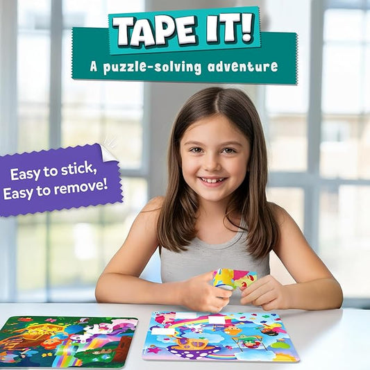 Skillmatics Puzzle Activity - Tape It Unicorn & Princess Sticker Puzzles, 300+ Easy-Tear Stickers, Reusable Art & Craft Kit, Fine Motor Skills & Travel Toy, Gift for Kids Ages 4, 5, 6, 7, 8