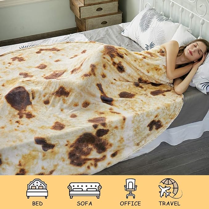 Burritos Tortilla Throw Blanket, Tortilla Wrap Blanket, Novelty Tortillas Round Giant Round Soft Blankets for Adults and Kids (Brown, 71 inches)