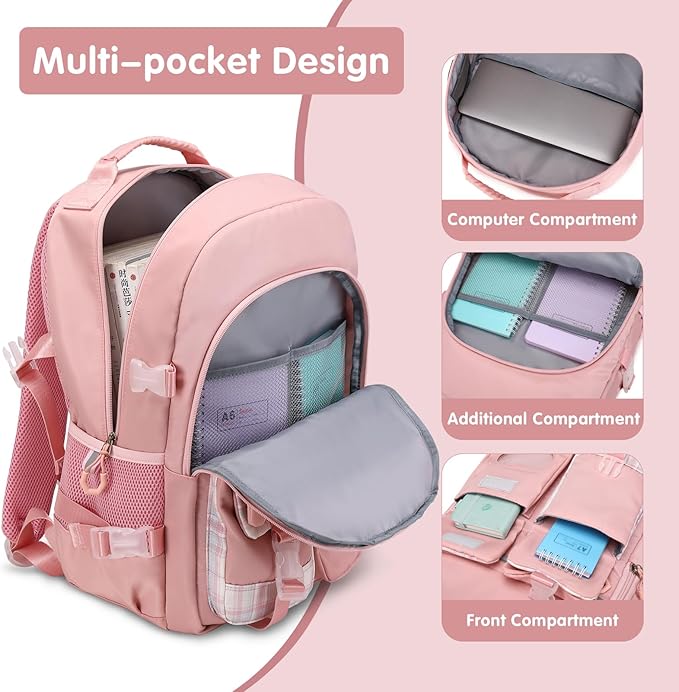 ACESAK Backpack for Girls - Bookbag Backpacks Schoolbag for Girls Kids Teen Women Casual Travel Daypacks - School Bag Elementary Middle School College Cute Backpack with Lunch Box (Pink)