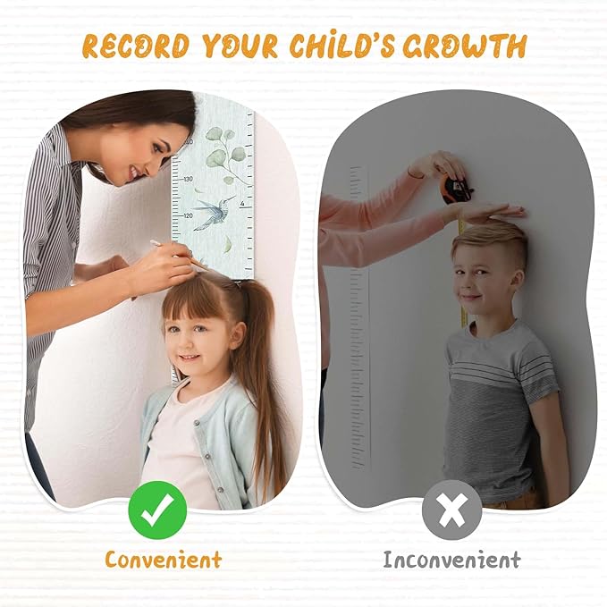 Woodemon Personalized Name Growth Chart for Wall, Eucalyptus Leaves Canvas Height Chart for Kids Baby Child Toddler Boys Girls, Canvas&Wood Growth Chart for Wall Room Nursery Decor,Easy Care