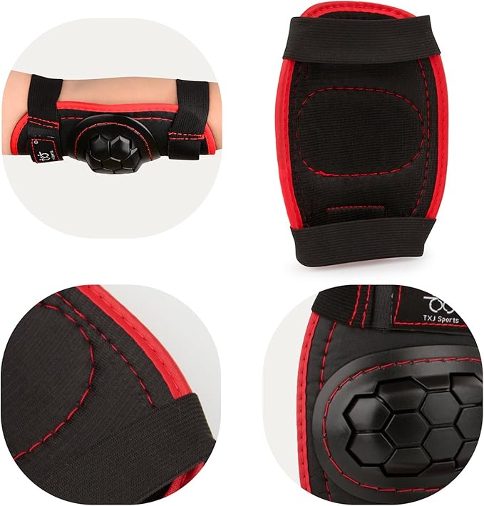 TXJ Sports Elbow and Knee Pads Kids with Wrist Guards Protective Gear for Skateboard Roller Skating Biking Skating Inline Skates Longboarding Derby Riding Scooter
