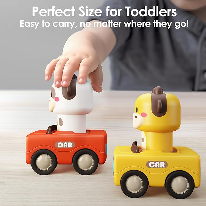 iPlay, iLearn Press to Go Car Toys for Toddlers 1-3, Baby Animal Racing Cars, Infant Play Vehicle Set, Baby Push Go Friction Car Toys for 6-9-12-18 Months, 1st Birthday Gifts for 1-2 Years Old Boys