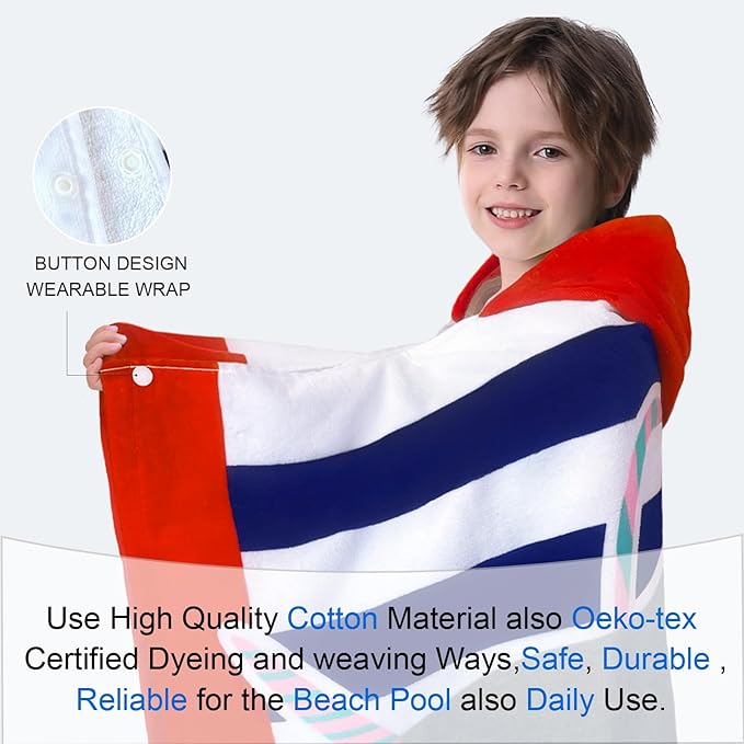 VOOVA & MOVAS Hooded Beach Towel for Kids,(3-8 Years, 30''X50),Absorbent 100% Cotton Towel Wrap for Boys, Perfect for Toddler Beach, Pool, Bath, Swimming, Hula-Hooping Narwhal