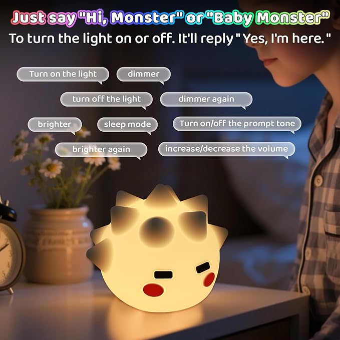 Cute Monster Lamp, 8 Color Changing Dimmable Timer Bedside Nightlights, Squishy Silicone Lamp Cute Gifts, Rechargeable Voice Nursery Lamp for Baby/Toddler