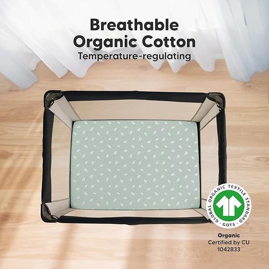2-Pack Mini Crib Sheets Fitted - 38x26 Pack N Play Sheets for Pack and Play Mattress, Organic Cotton, Soft & Breathable Playard Bedding, Neutral Mini Toddler Bed Cover for Boys, Girls (Prairie)