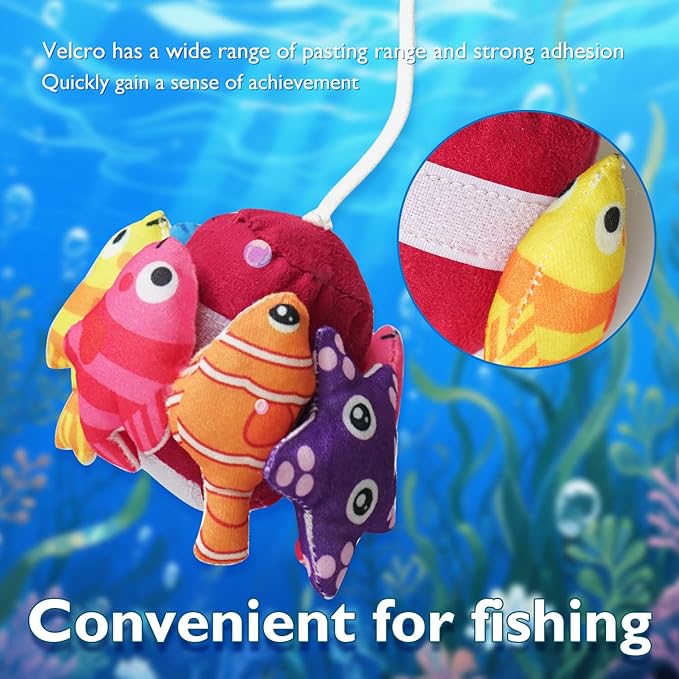 Montessori Toys for Toddlers, 29-Piece Cloth Fishing Game Set with Stacking Cups, Perfect for Toddler Birthday Gifts, Sensory Fishing Toy for Babies, Double Fishing rods