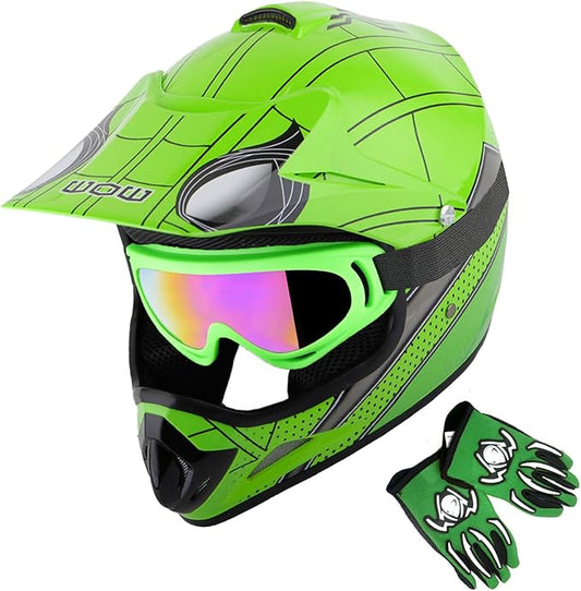 WOW Youth Kids Motocross BMX MX ATV Dirt Bike Dianosour Helmet Dragon + Goggles + Martian Youth Glove Bundle: HJOY MG Bundle