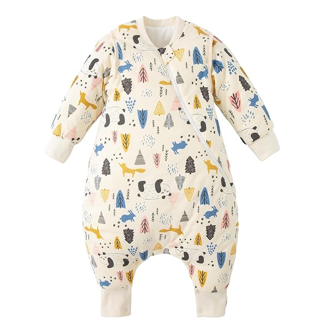 Duomiaomiao Unisex Baby Sleep Bag, 3.5 TOG, 100% Cotton, Winter Toddler Sleep Bag with Feet, 2-Way Zipper for Early Walkers