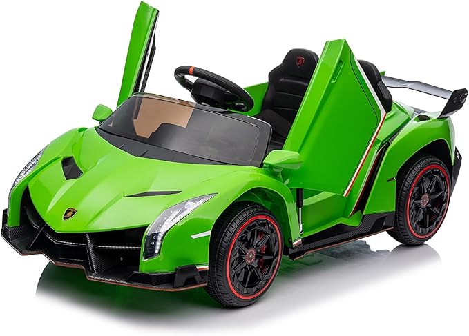 Winado 12V Ride on Car, Electric Vehicle Licensed Lamborghini Veneno for Kids, Battery Powered Car Toy w/Parent Control, Hydraulic Doors, 3 Speeds, LED Headlights, Horn, Engine Sounds - Green