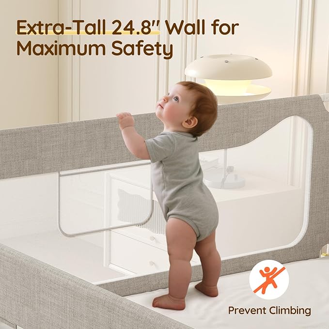 colorfarm Queen Size Toddler Bed Rail 3-Sided Bed Rail Guard with Safety Lock - Adjustable Bedrails for Baby Infant Child (78.7x78.7x59)